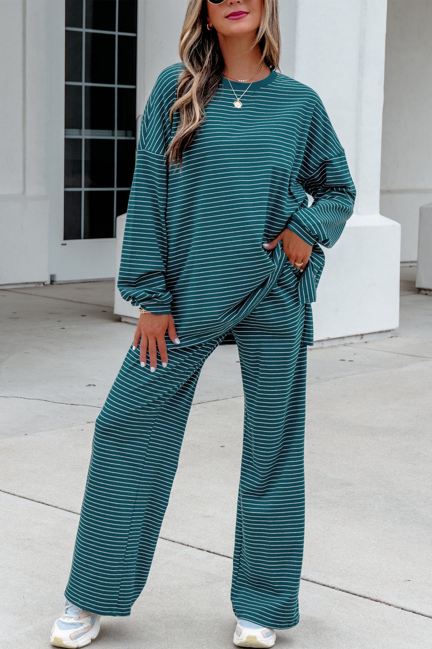 Green Stripe Two-Piece Pant Set