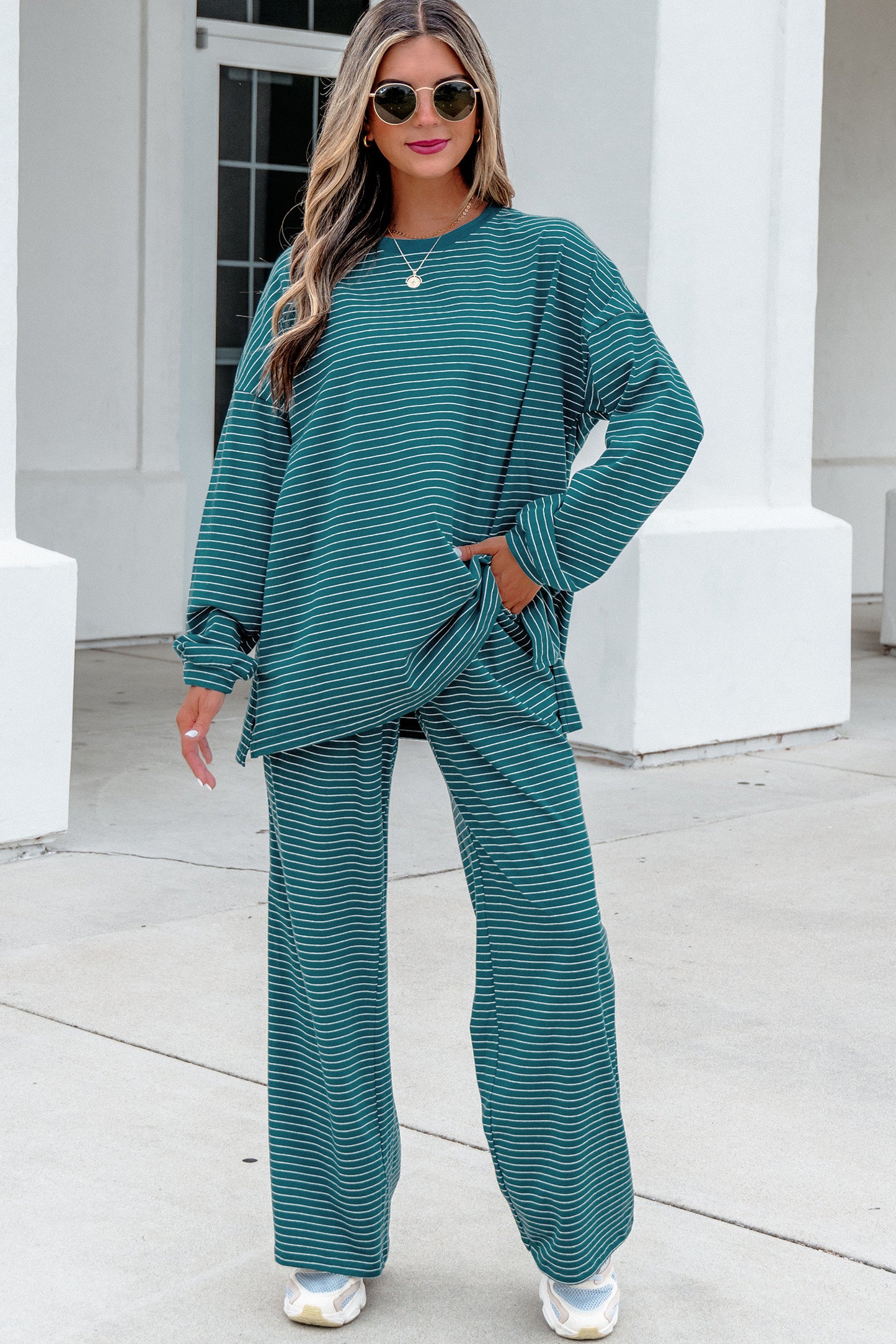 Green Stripe Two-Piece Pant Set