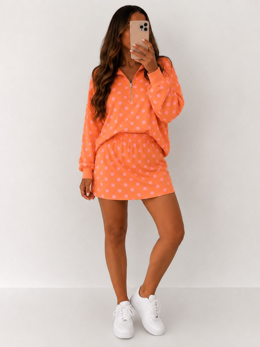 Orange Polka Dot Two-Piece Skort Set