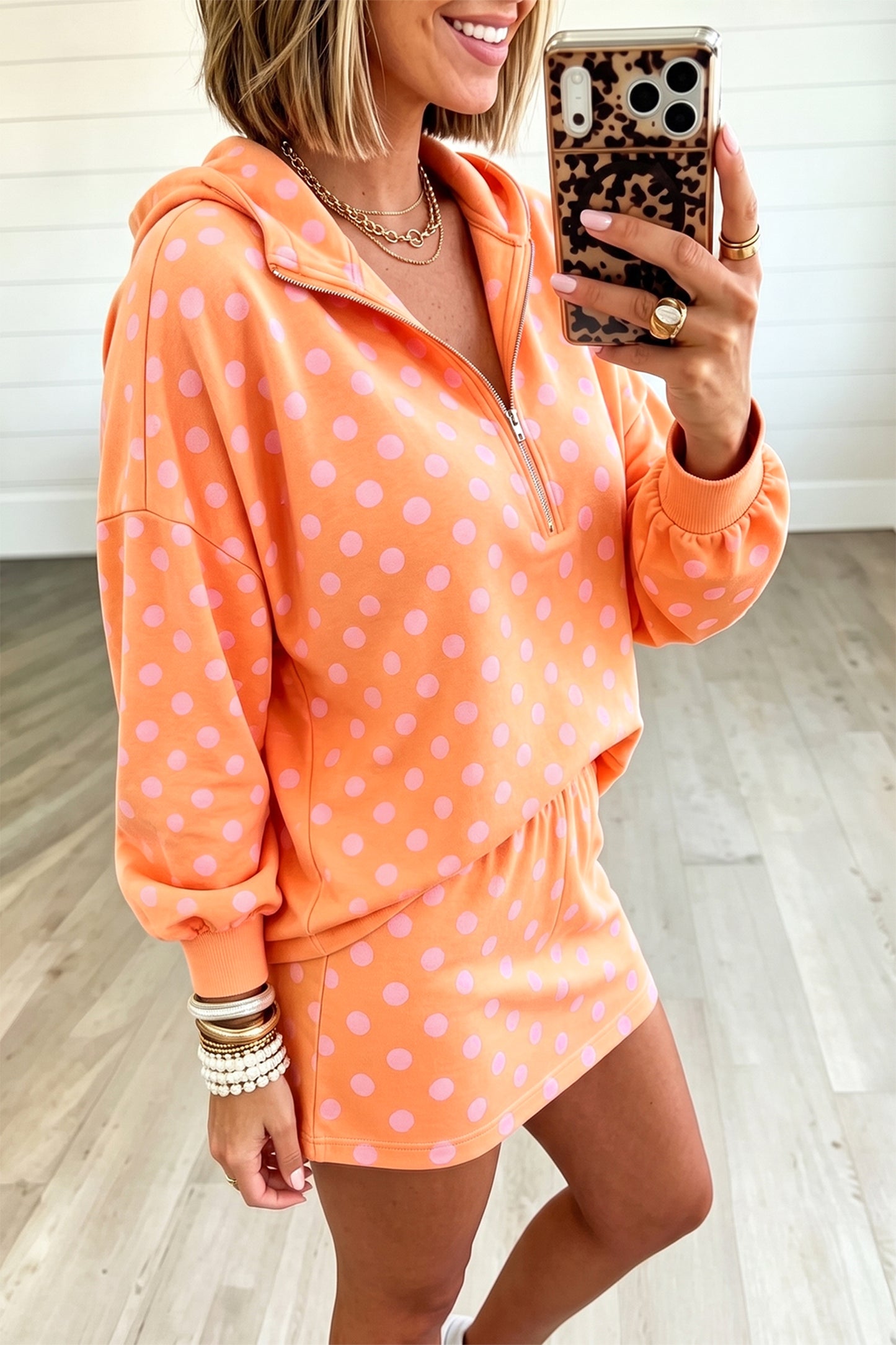 Orange Polka Dot Two-Piece Skort Set