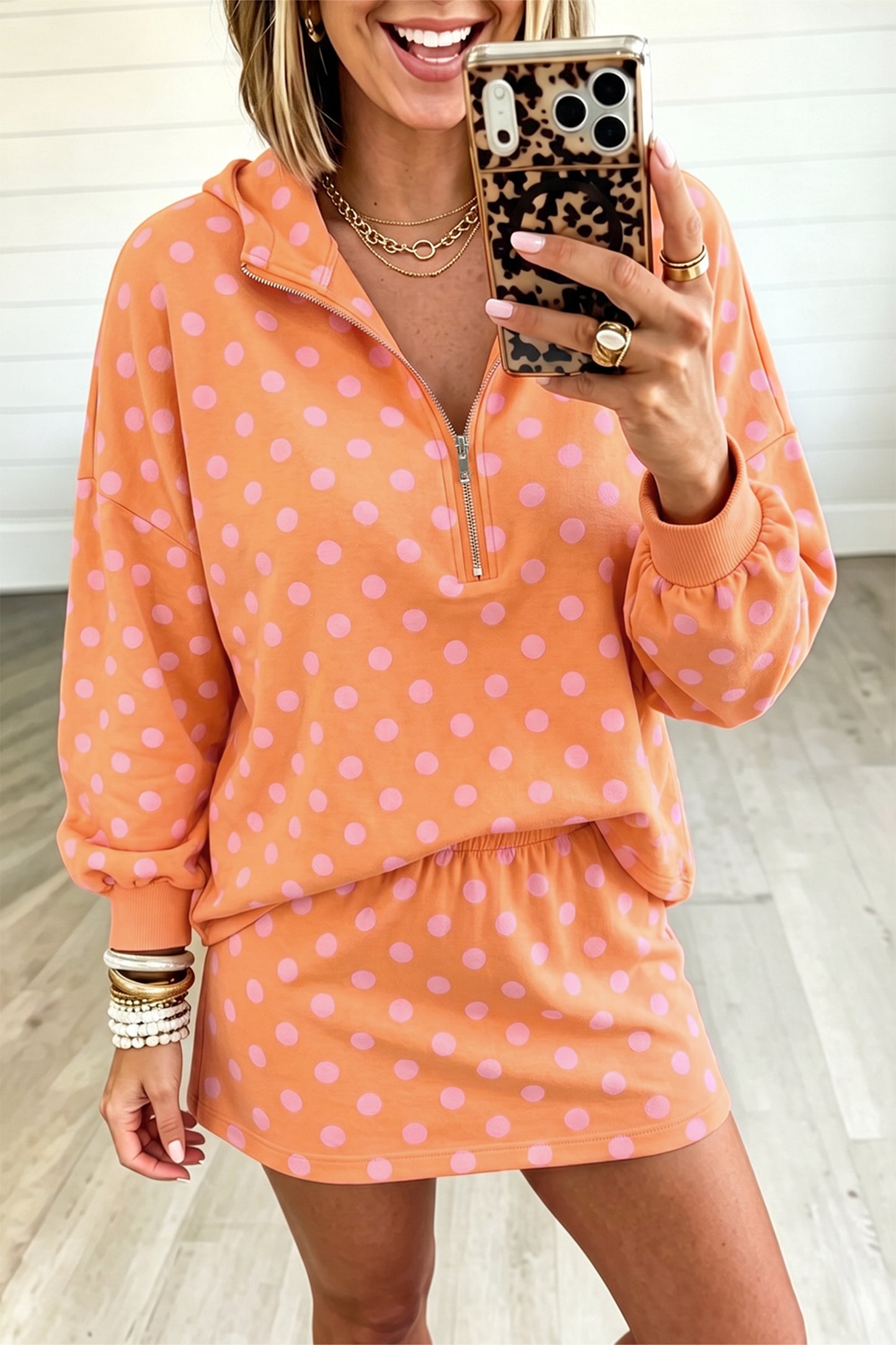 Orange Polka Dot Two-Piece Skort Set