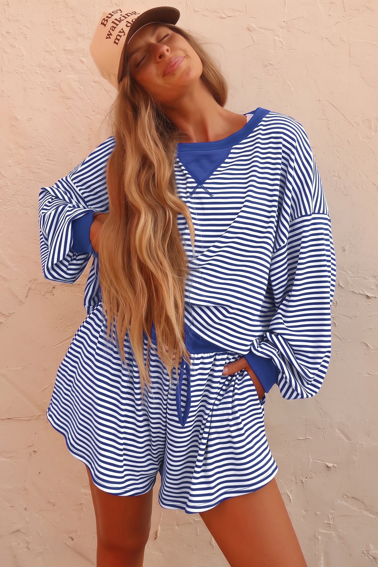 Striped Long Sleeve Two-Piece Short Set