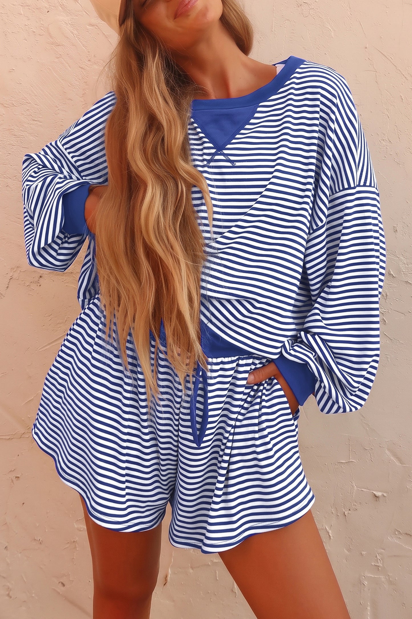 Striped Long Sleeve Two-Piece Short Set
