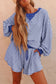 Striped Long Sleeve Two-Piece Short Set