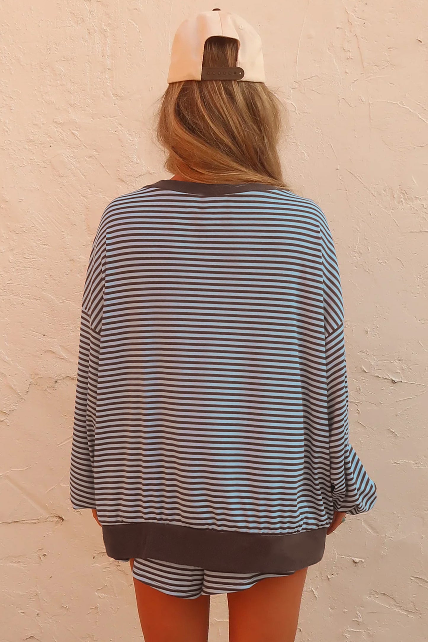Striped Long Sleeve Two-Piece Short Set