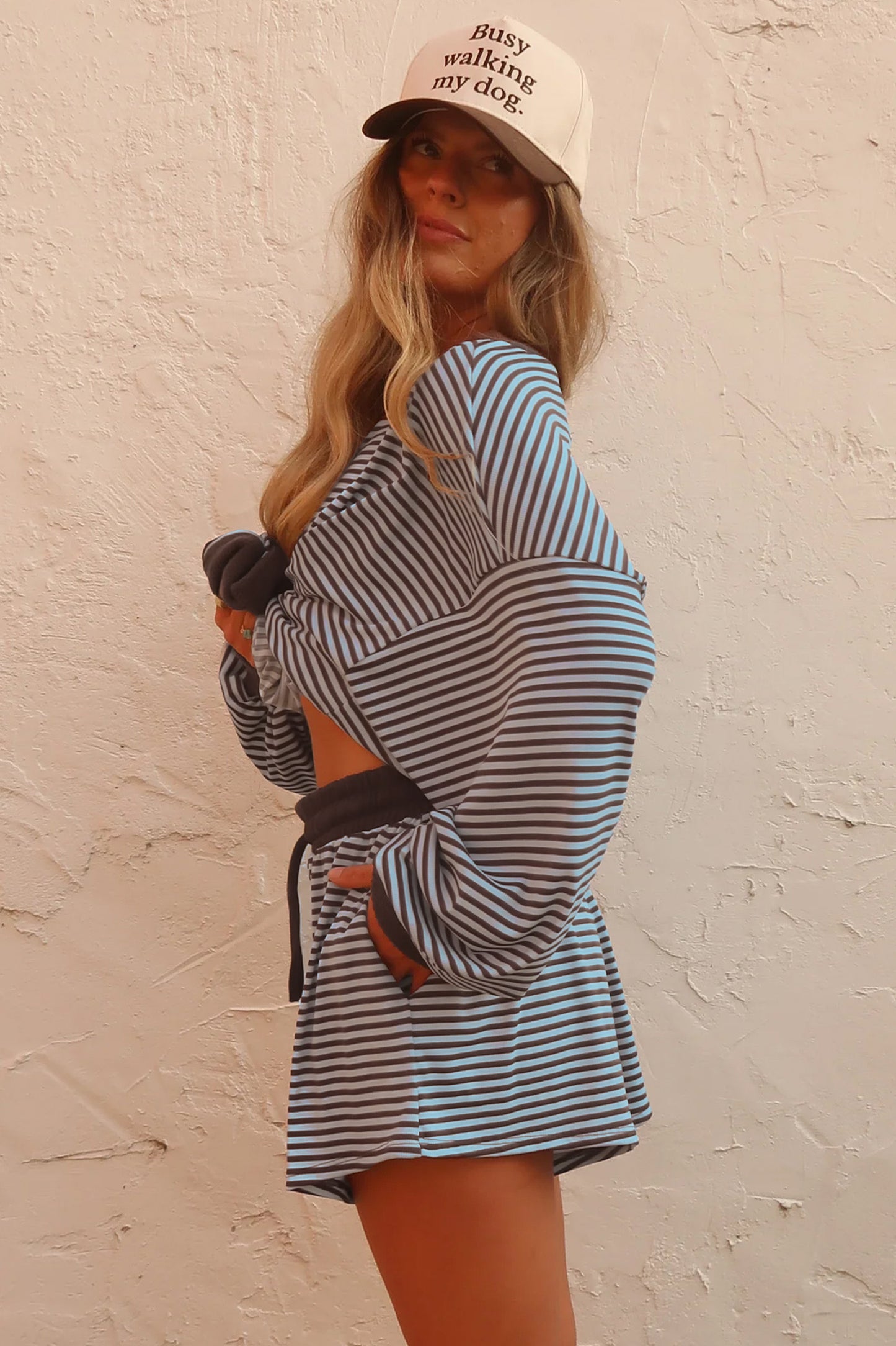 Striped Long Sleeve Two-Piece Short Set